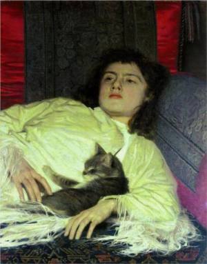 Ivan Kramskoy geb. 8.Juni 1837 in Ostrogoschsk - gest. 6.Apr. 1887 in St. Petersburg / girl with a cat