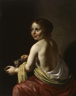 Jan van Bijlert (1597 - 1671) girl teasing a cat
