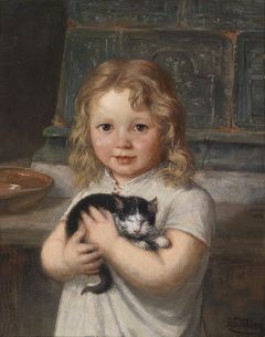 Georg Teibler (1854 - 1911) Mädchen mit Katze